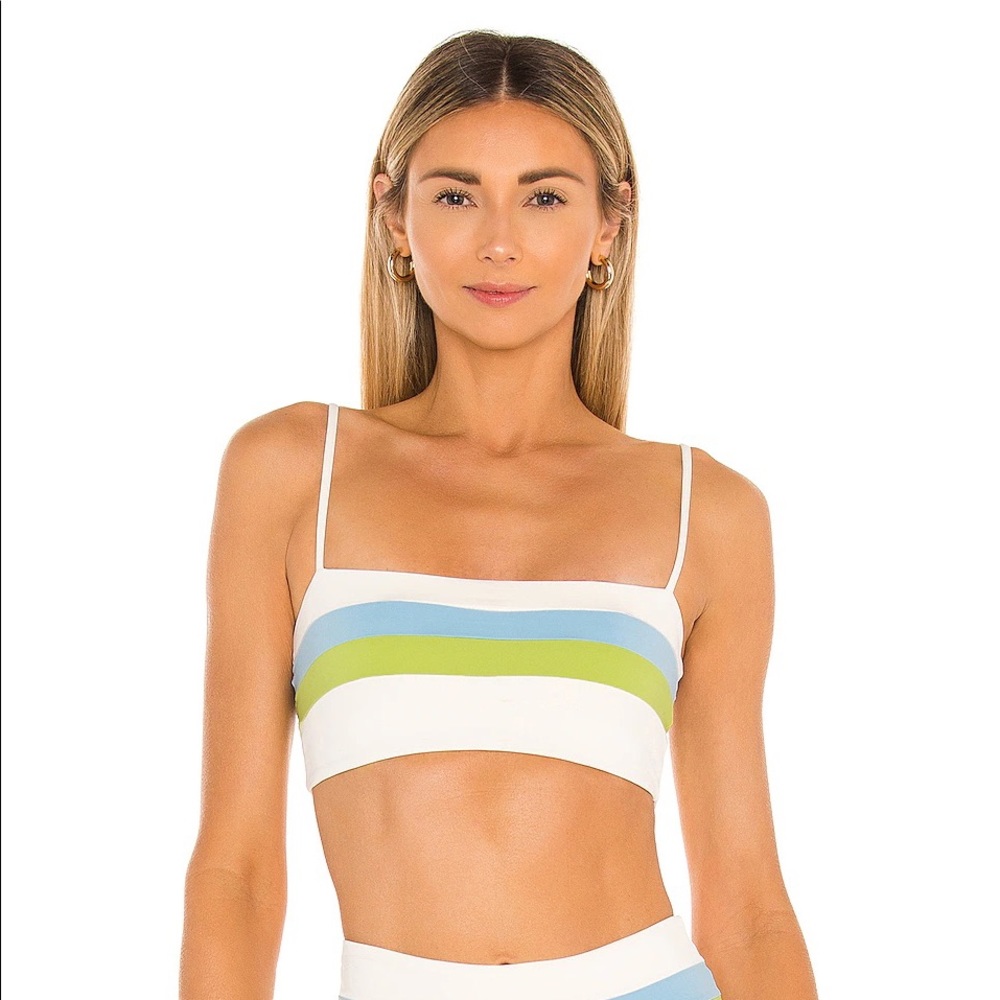 L space Rebel Stripe Bikini Set in Cream Sky Blue Kiwi